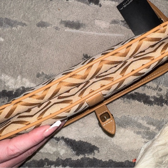 Via Spiga Monogram Clutch/ wristlet brown/Tan leather and fabric - New ! - Picture 2 of 11